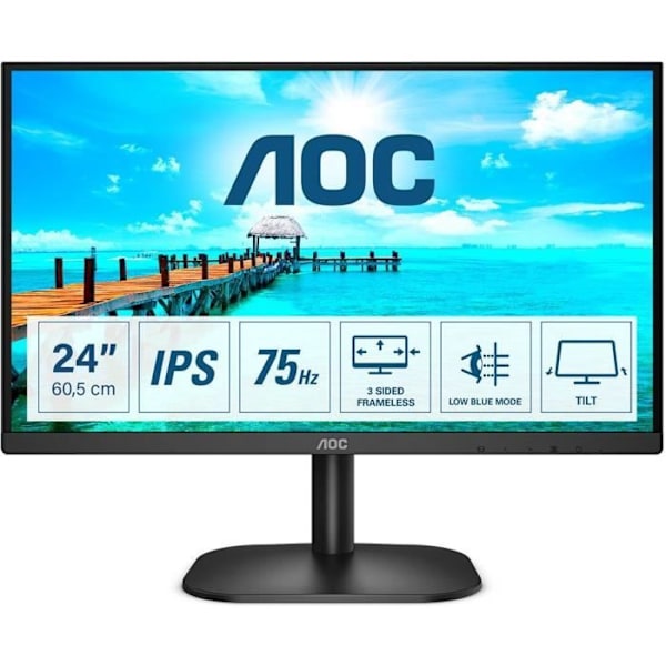 PC-skärm - AOC - 24B2XDA - 24" FHD - IPS-panel - 75Hz - Högtalare - 1 HDMI 1VGA - Adaptiv synkronisering - Svart Svart