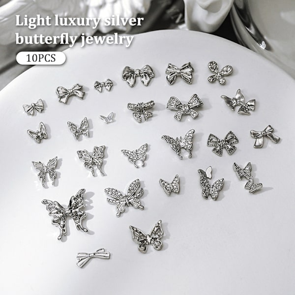 10 kpl DIY Nail Art Decoration 3D hopea perhonen kiiltävä rhinest I 10Pcs