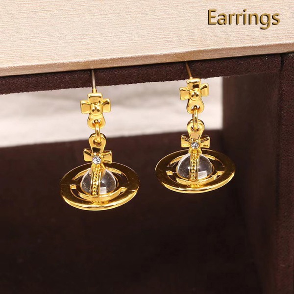 Planet Saturn Crystal Orb Halsband Örhängen Stud Smycken Wome Gold Earrings