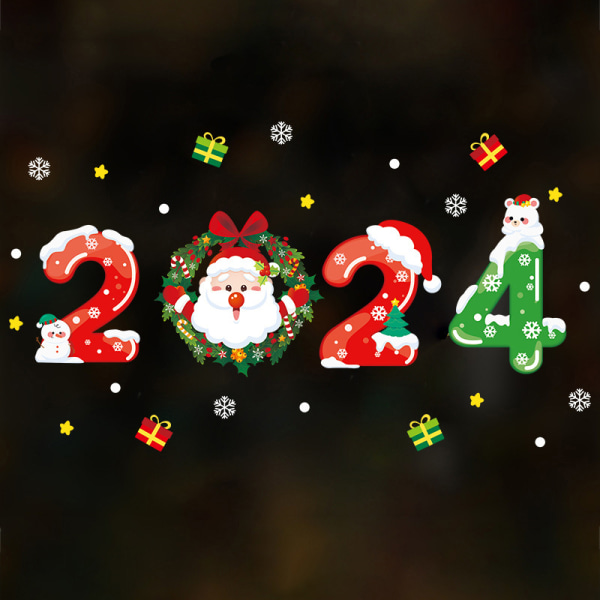 2024 Merry Christmas Window Stick Snowflake Santa Claus Elk X A3 one size