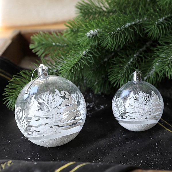 6 stk gjennomsiktige snø-julekuler til pynt på juletreet 6Pcs