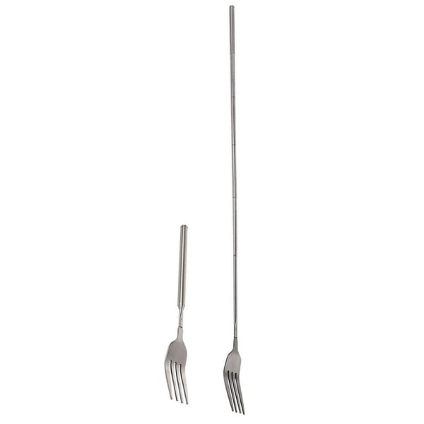 Retro Gaffel BBQ Teleskopisk uttrekkbar middagsdessert Langt håndtak Silver one size