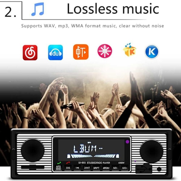 Bluetooth Retro autoradio MP3-soitin Stereo USB AUX Classic Car One Size