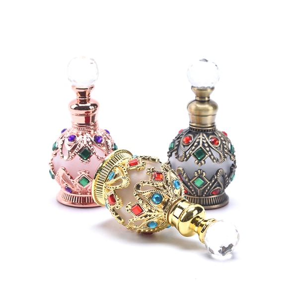 1X vintage metall parfymflaska arabisk stil tom påfyllningsbar Bronze 15ml