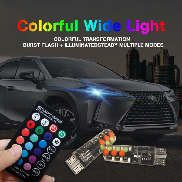 2stk T10 COB RGB LED 6SMD bilkileside flerfargede lyspærer