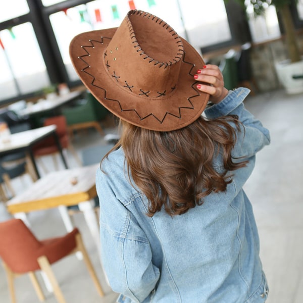Western cowboyhatt buet rand utendørs solhatt ferie for småbarn Coffee 56-58cm