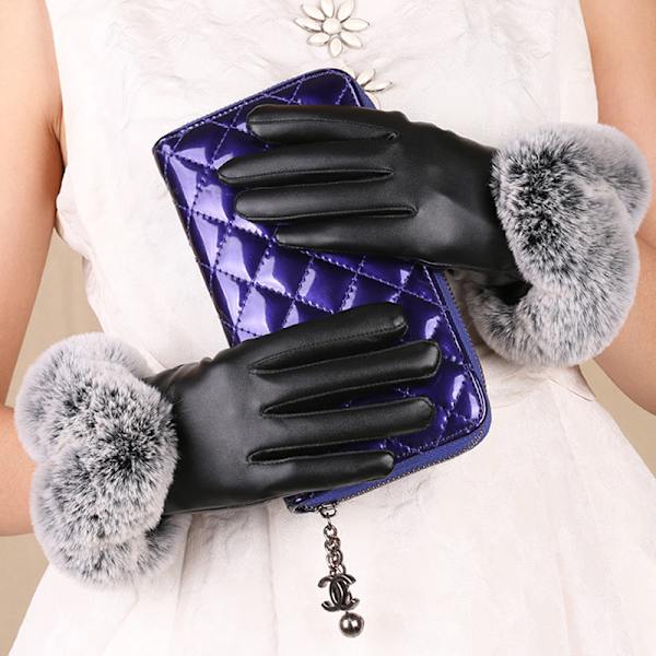 Dame Vinter Varme Handsker Lady Sort PU Handsker Efterår Vinter Tou One Size
