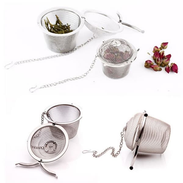Käytännöllinen teepallomaustesiivilä Mesh Infuser Filter ruostumatonta Silver 85mm