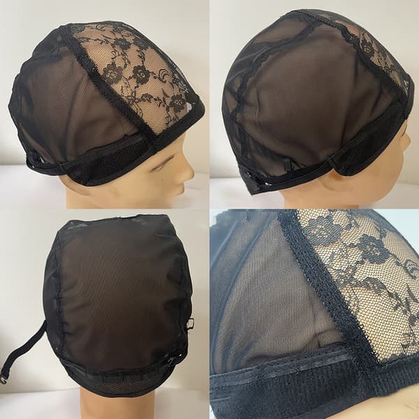 Spets Peruk Cap U Del Cap 56cm Med justerbara remmar Stretch Bla one size