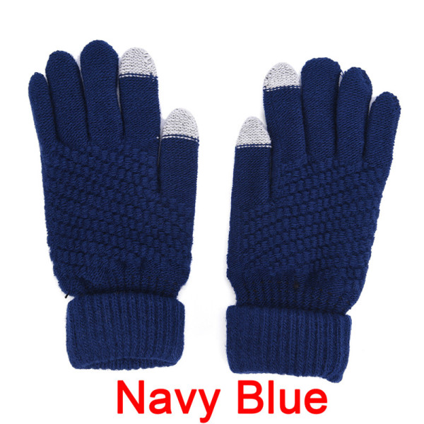 strikket Vinter Varm Uld Handsker Touch Handsker Mand Kvinder Vinter Navy Blue One Size
