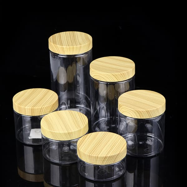 Tom klar burkbehållare med plastimitation trälock plast Transparent 500ml
