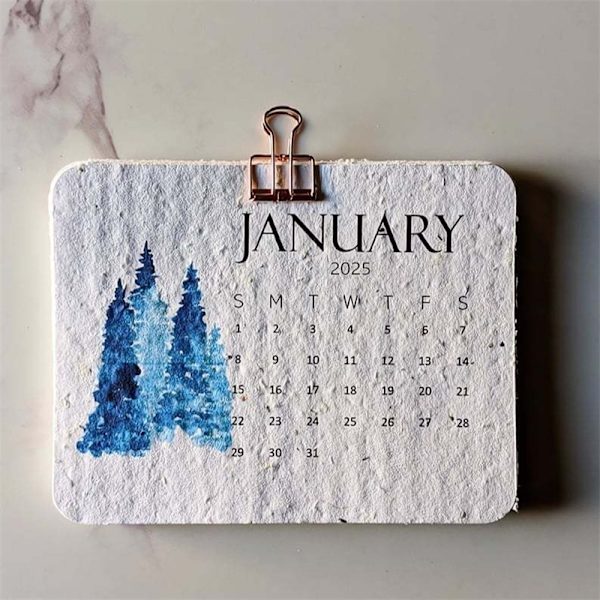 Biologiskt nedbrytbar spirande papperskalender 2025 White