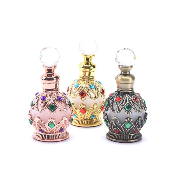 1X vintage metall parfymeflaske arabisk stil tom etterfyllbar Rose Gold 15ml