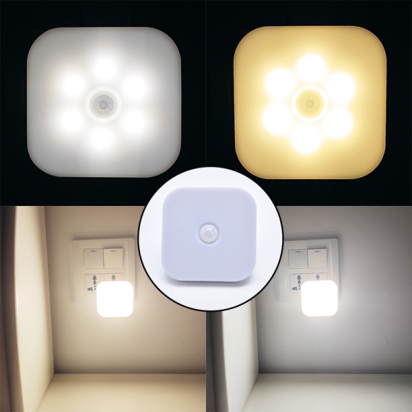 Nattlys Med EU-plugg Smart Motion Sensor LED Veggplugglampe Warm White