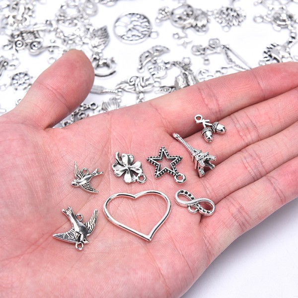 100 st Silver Charms Hängen för DIY smyckestillbehör Silver