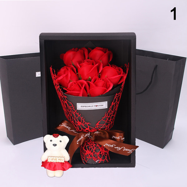 7 Rose Såpe Blomster Gaveeske Liten bukett til bryllup Valentin red b174 |  red | Fyndiq
