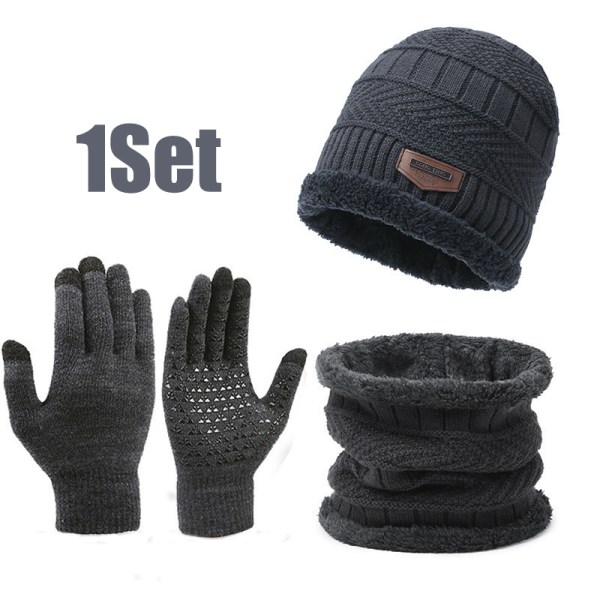 Winter Warm Cap Scarf Glove Herr Thermal Vindtät Förtjockad Kni Gray onesize