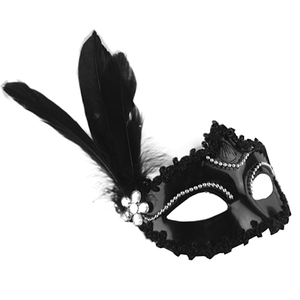 Fjerperlemaske Halloween Fest Maskerade Hvid Sort Øje M Black