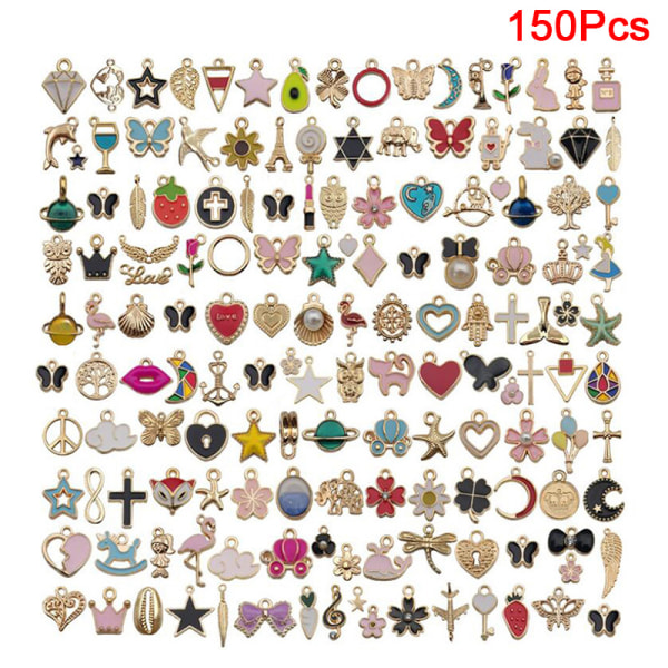 Animal Flower Blandet Emalje Charms Anheng DIY armbånd smykker D: 150Pcs