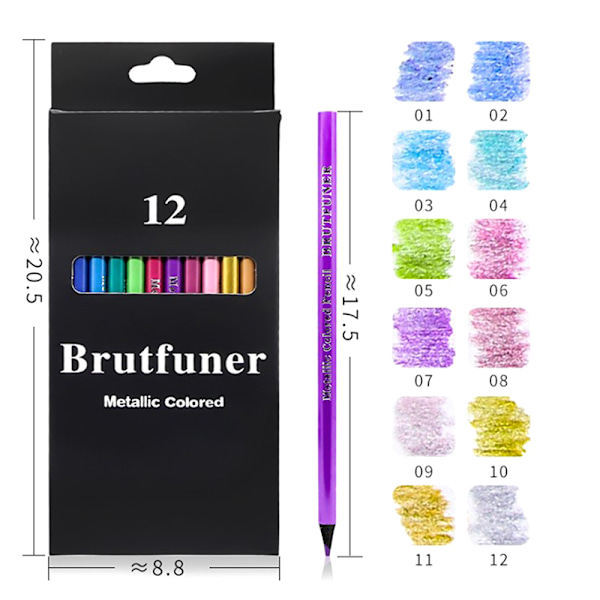12 väriä metallinen värikynät piirustuspiirrossarja Set Multicolor onesize