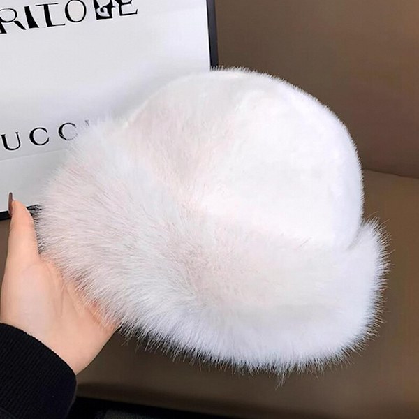 Fluffy Faux Fur Bucket Hat for Kvinner - Luksuriøs, Plysj Fiskerhatt White