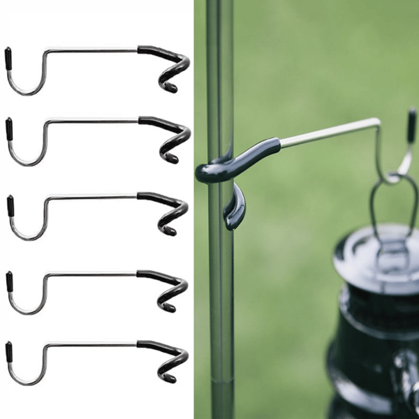 Campinglys stangkrok Rustfritt stål teltstang lampekrok Mul Black 5PCS