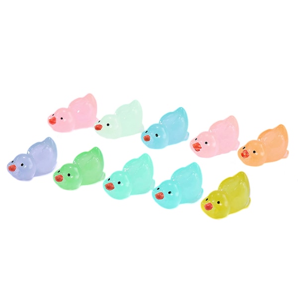 10 stk Mini Luminous Resin Ducks Glow In The Dark Miniatyr Orna Multicolor C