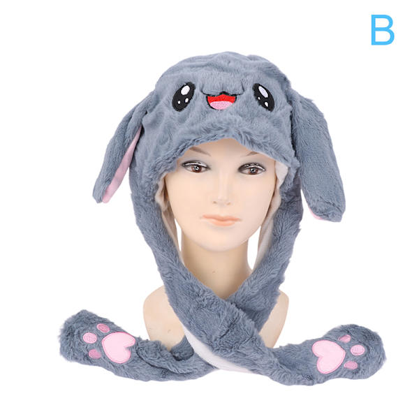 Kvinders Movable Bunny Ears Hatte Med Lys Piger Vinter Plys Gray B