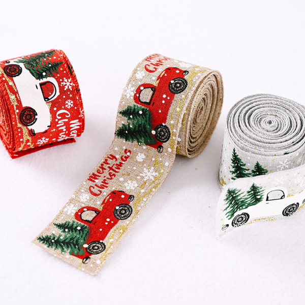 Christmas Ribbons Printed Christmas Tree Wrapping Ribbon Party Apricot 5M