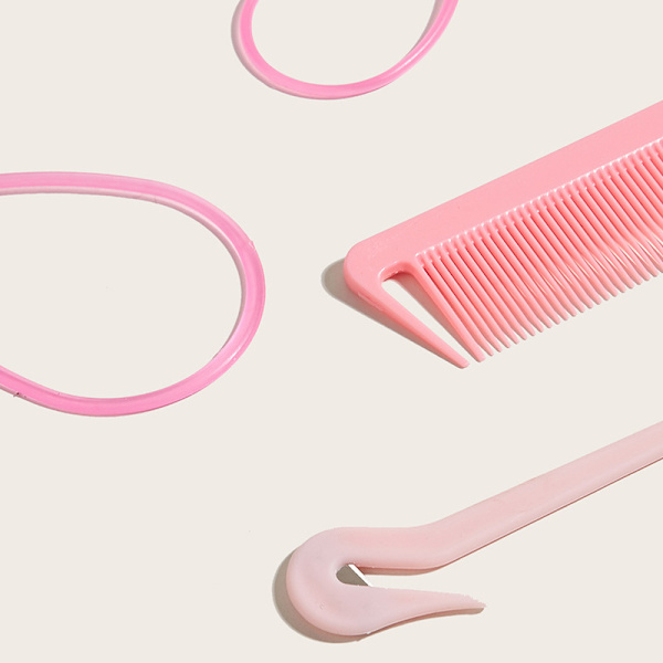 4st/ set French Braid Tool Loop Elastiska hårband Kammar för Ha Pink onesize