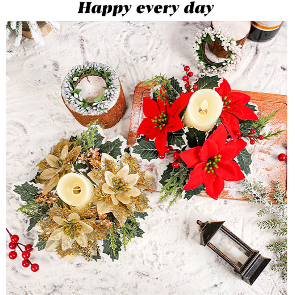 Juleblomst Lysestager Pynt Kunstige Roser Lys Red