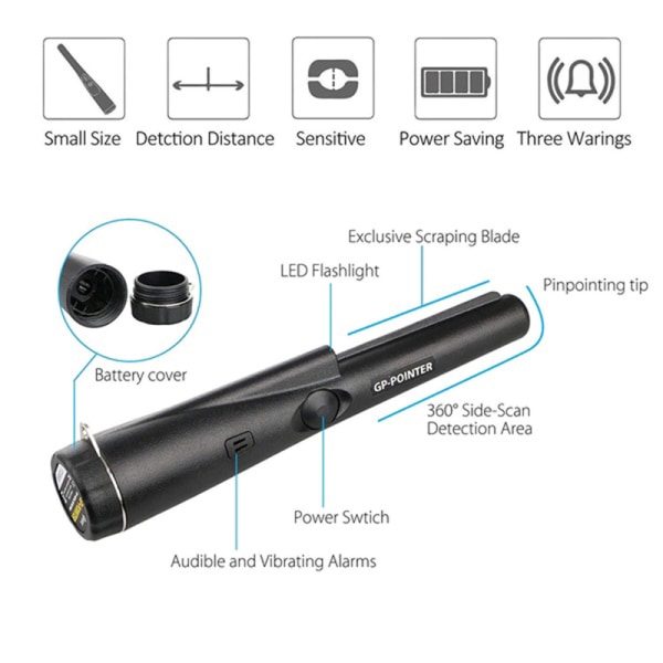 GP-Pointer Probe Metal Gold Detector värinävalohälytys Secu Black