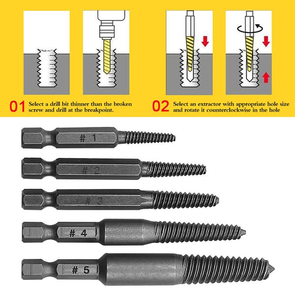 5PCS Skruutrekker Senterbor Bits Guide Set Ødelagt Skadet 5PCS