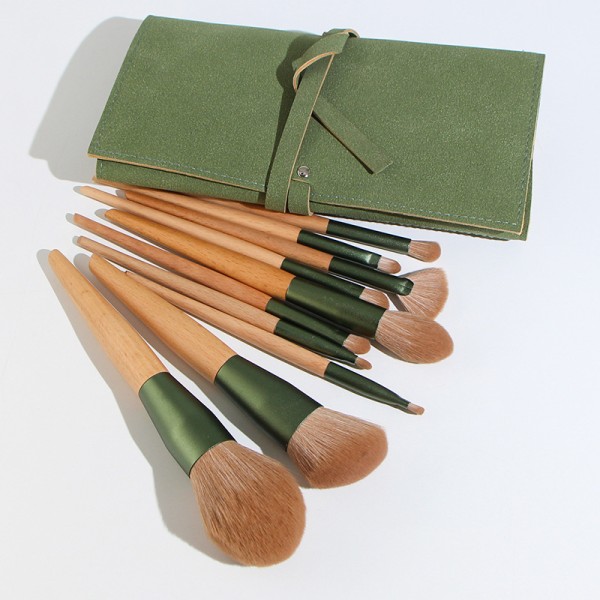 10 stk Profesjonelt sminkebørstesett Foundation Blusher Cosmetic green bag onesize