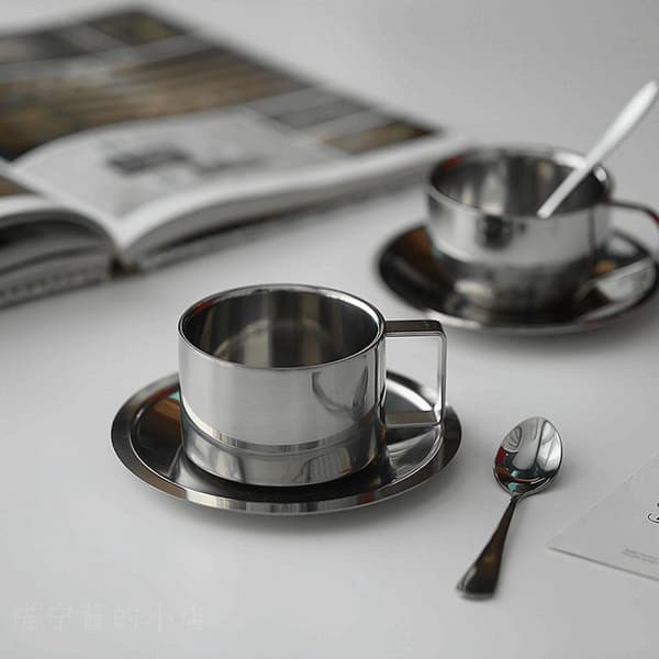Kaffekop dobbeltlags varmbestandig kaffekopsæt rustfrit Silver A2