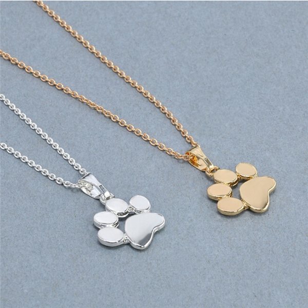 Mode Kvinder e Kæledyr Hunde Footprints Cat Paw Pendant Chain Neck Silver One Size