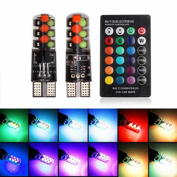 2stk T10 COB RGB LED 6SMD bilkileside flerfargede lyspærer