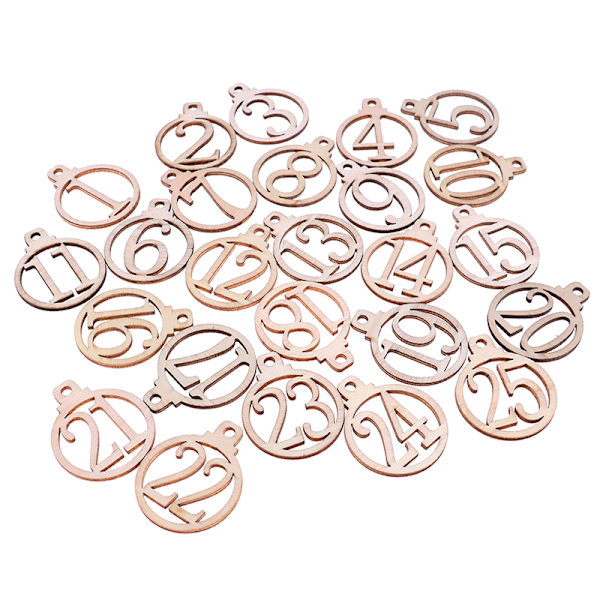 25st 1-25 Antal Trä Julkalender Taggar Presentkartong Wrappi Wood color 25pcs