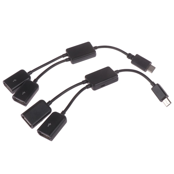 Mikro-usb / type c til 2 otg dobbel hunn-usb-port hub-kabel y sp Black Type-c