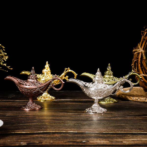 Hollow Fairy Tale Aladdin Lamp Wishing Tea Pot Retro Home Aromi Gold