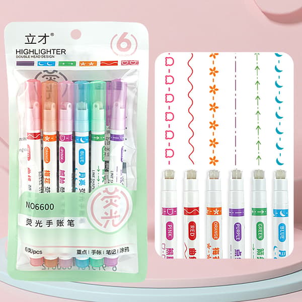 6 Stk Highlighter Marker Pen Lineær blyant Blonderrullespids Multi A 6pcs