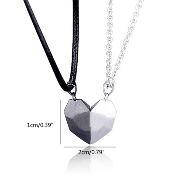 2 kpl Magneettinen pari kaulakoru Lovers Heart Pendant Distance Fac Silver+Black