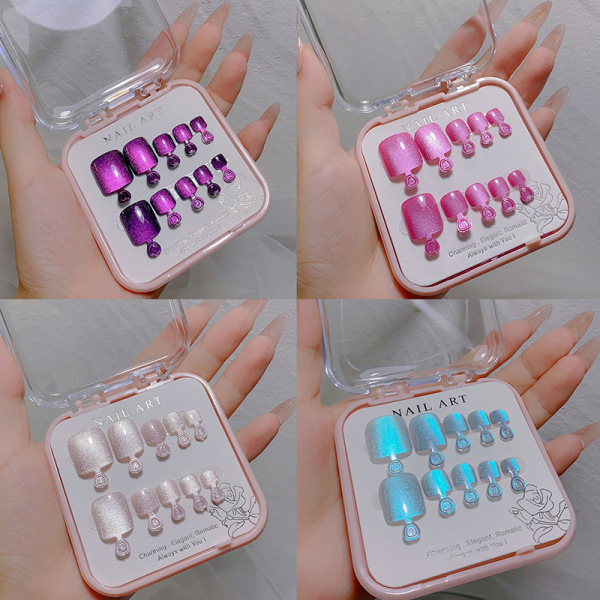 10 Stk/Eske Cat Eye Toe False Nail Short Square Press on Nails fo Blue onesize