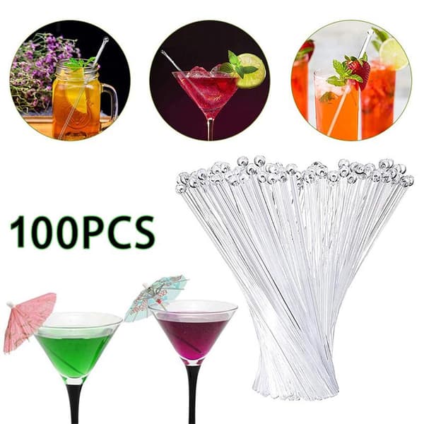 100 st transparenta plastpinnar drinkpinnar med kulhuvud Multicolor 18cm