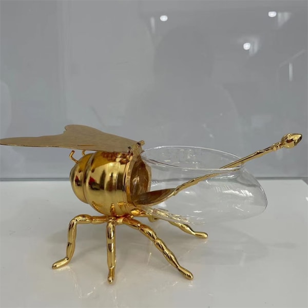 Luksuriøs Bee Honning Pot Honning Oppbevaringskrukke Dekorativ Ornament B Gold 15cm