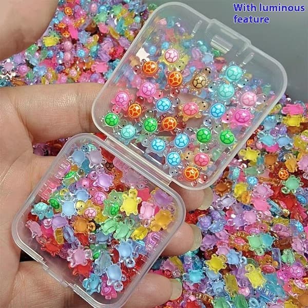 100 stk. selvlysende skildpaddefigurer i harpiks /e miniaturer Fo Multicolor
