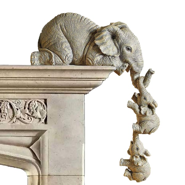 Harpiks dekorativt håndverk 3-delt realistiske elefanter Mother Hangi A one size