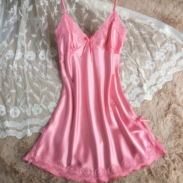 Bowknot Gennemsigtig Sexet Undertøj Blonde Tyl Hule Suspender Pink XL