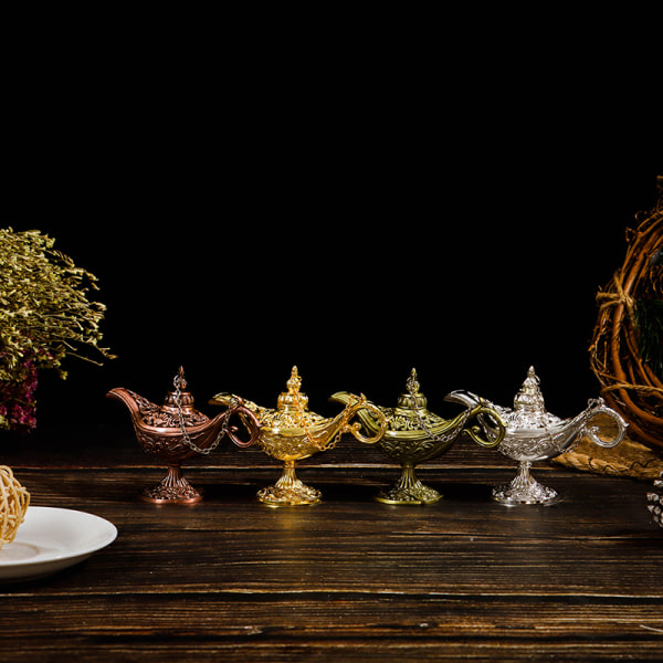 Hollow Fairy Tale Aladdin Lampe Wishing Tea Pot Retro Home Aroma Gold