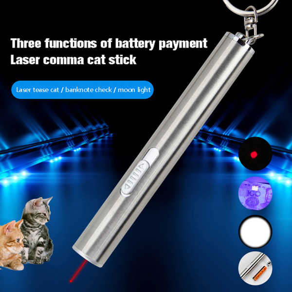 3-i-1 Pet Pointer Kattelegetøj Red Dot Hunting Lazer lommelygte UV Pen one size